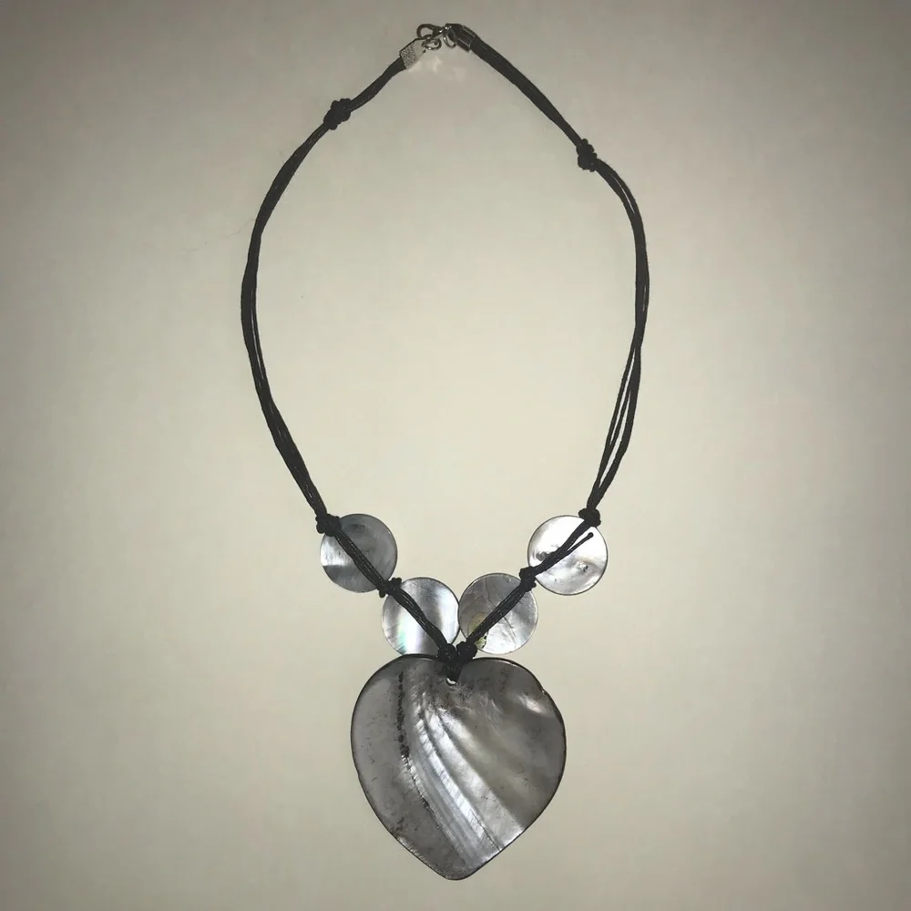 Mother of Pearl Large Gray Heart Necklace